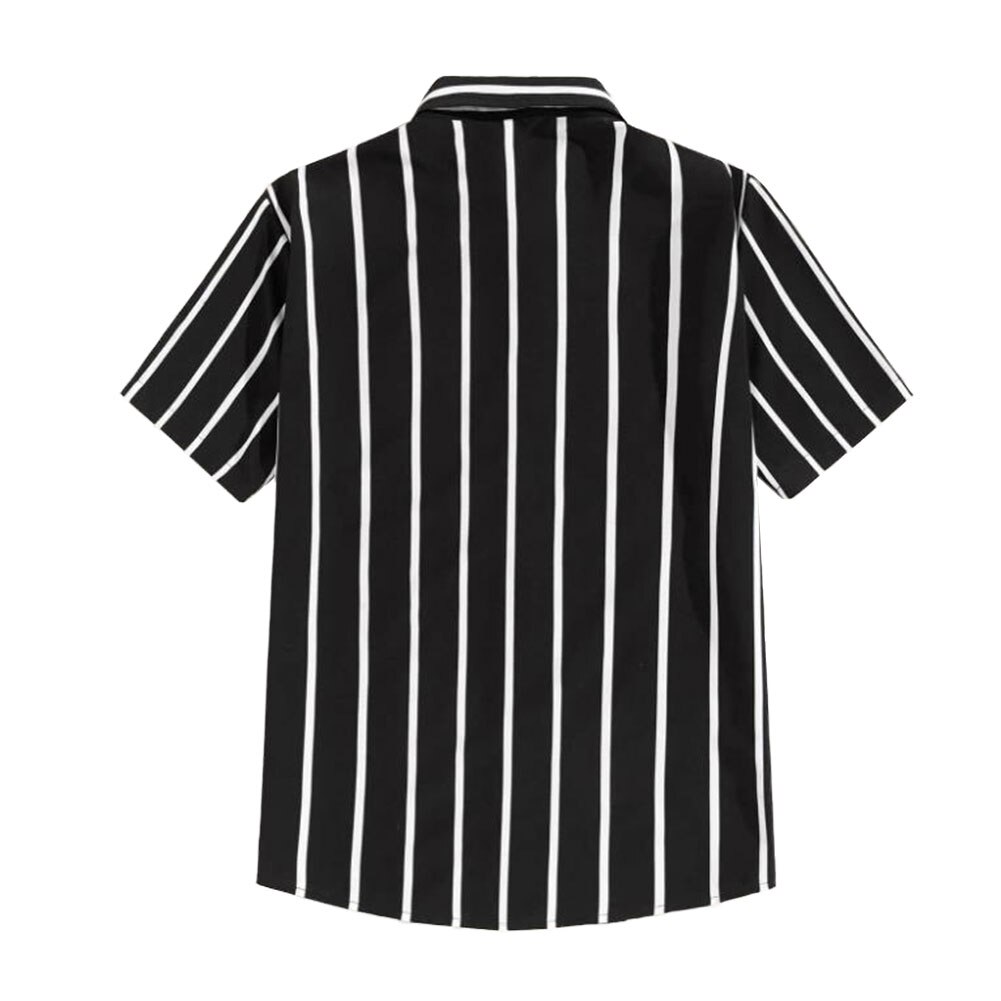 Men Buttons Front Short Sleeve Shirts Breathable Striped Printed Turn Down Collar Casual Shirt