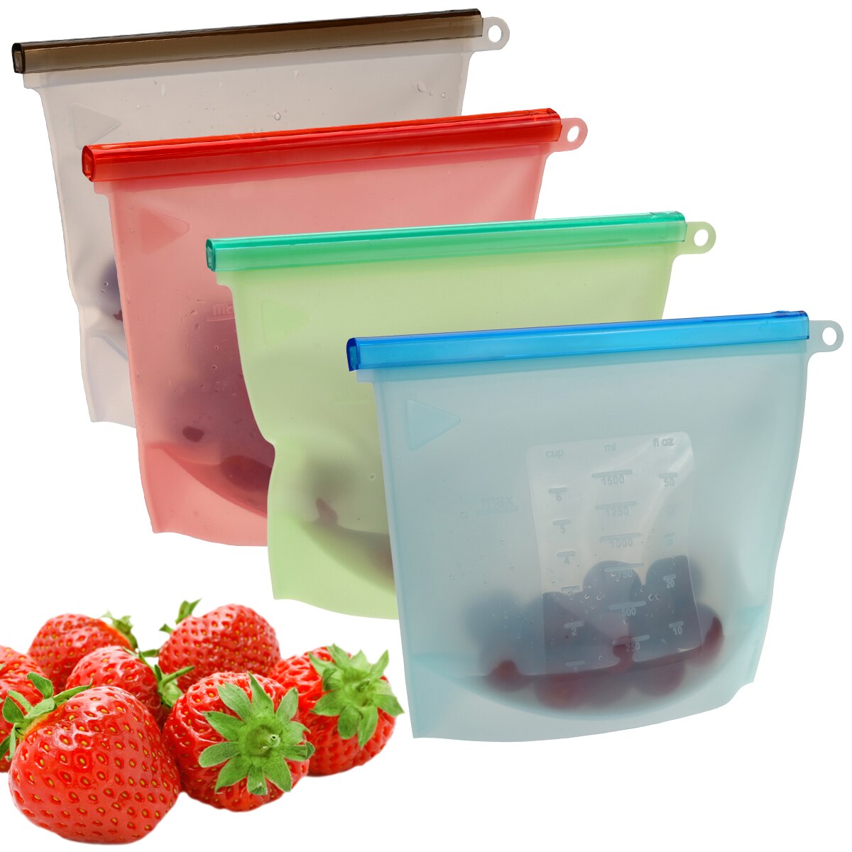 4 Reusable Silicone Food Bags-for Kitchen Storage,Meal Prep,Milk-Ziplock Air-Tight Seal-Freezer Microwave Oven Safe-BPA Free: 2 large and 2 medium