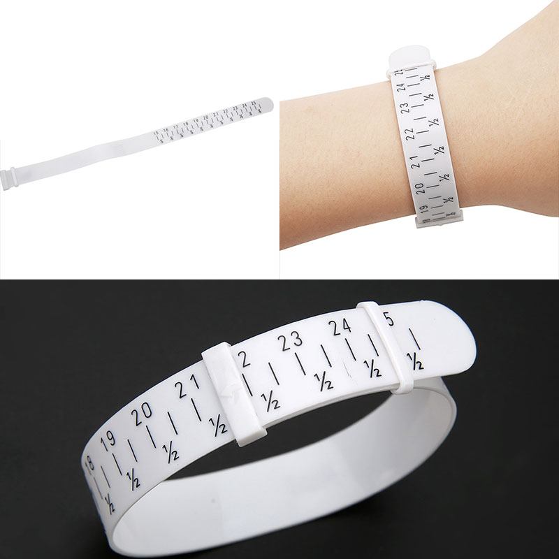 Brazalete de plástico con medidor de calibre ajustable, pulsera de medida de tamaño para bricolaje, herramientas de fabricación de joyas, longitud de 15-25cm, 1 Uds.
