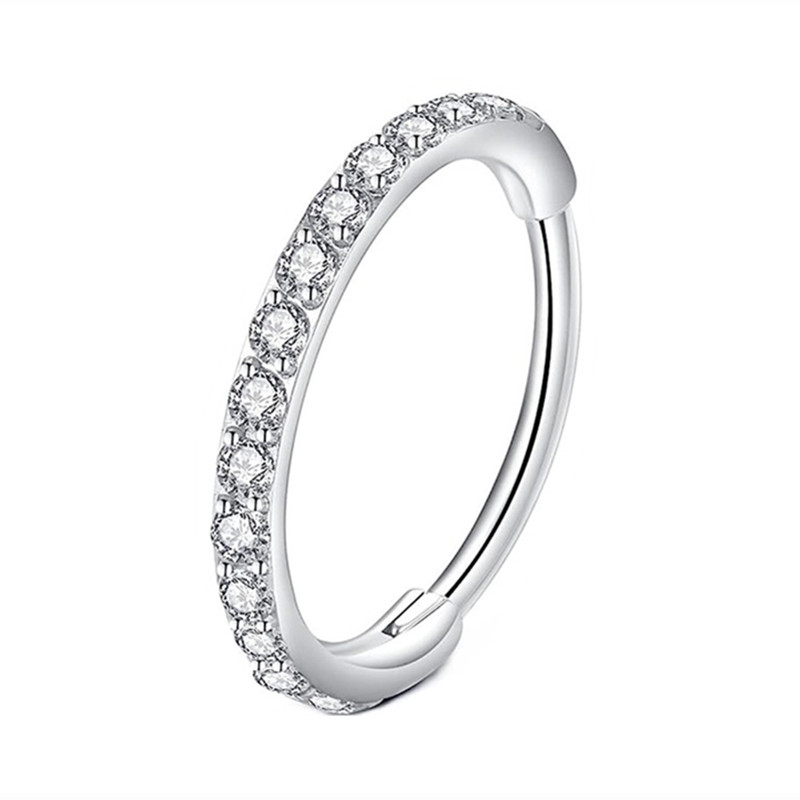 1 pièces cristal Septum cerceau Clickers nez anneau Cartilage Piercing Helix cerceau boucle d'oreille Tragus bijoux Daith cerceaux Rook boucle d'oreille Lobe: WHITE / Couleur or