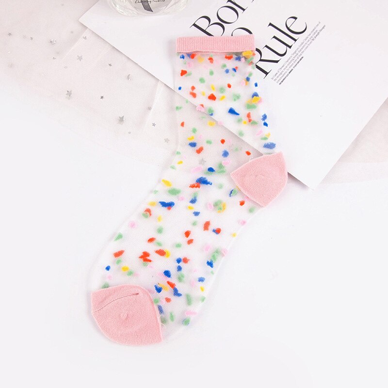 Summer Breathable Ultra-thin Glass Silk Socks Women Geometric Pattern Short Socks Girls Transparent Socks: Style 6