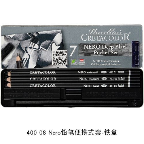CRETACOLOR Nero Deep Black Pocket Pencil Set. Charcoal Pocket Pencil Set. Graphite Pocket Set. Oil Pencil Pocket Set.: 400 08