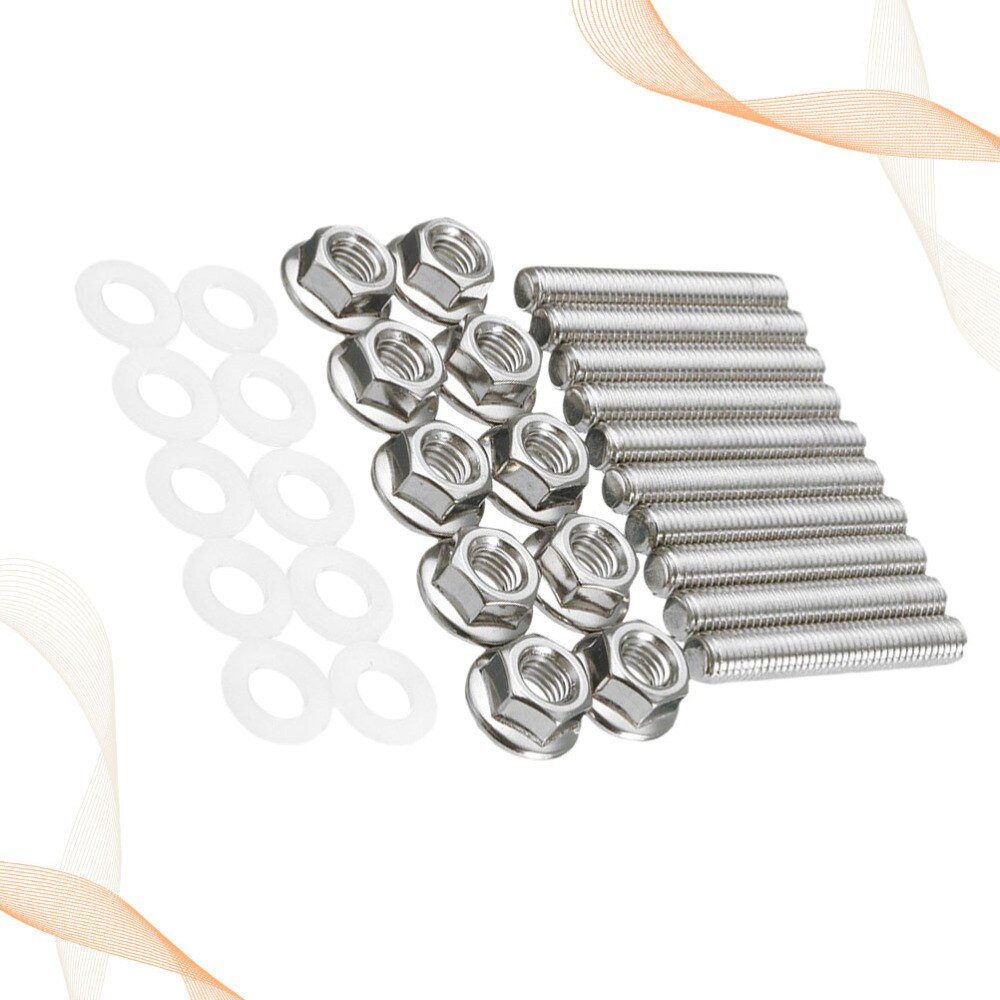 30pcs Stainless Steel Exhaust Manifold Stud Bolts Nuts Kit Car Accessories for Car Vehicle Auto (Silver)