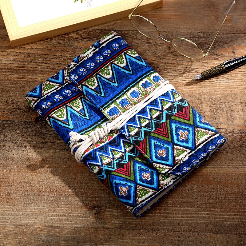 Traveler notebook Classic fabric soft cover Inner spiral bound Art Journal refillable Dotted&Blank pages Bullet journal, diary: Blue