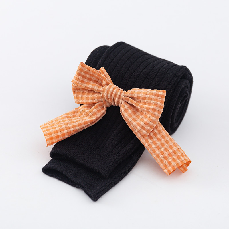 Mallas de algodón con lazo para niña, pantalones de otoño, pantalón de niña pequeña, tejido, Primavera: Black / S(83-94CM)