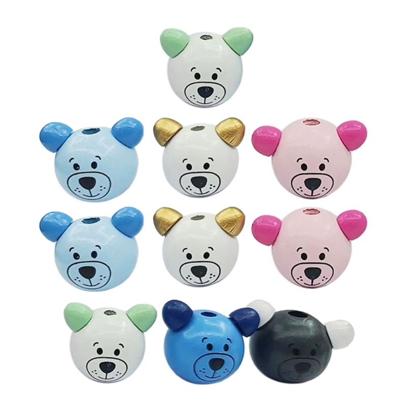 10pcs Wooden Beads with Adorable Animal Faces Durable Besds for Craft Supplies: WHITE