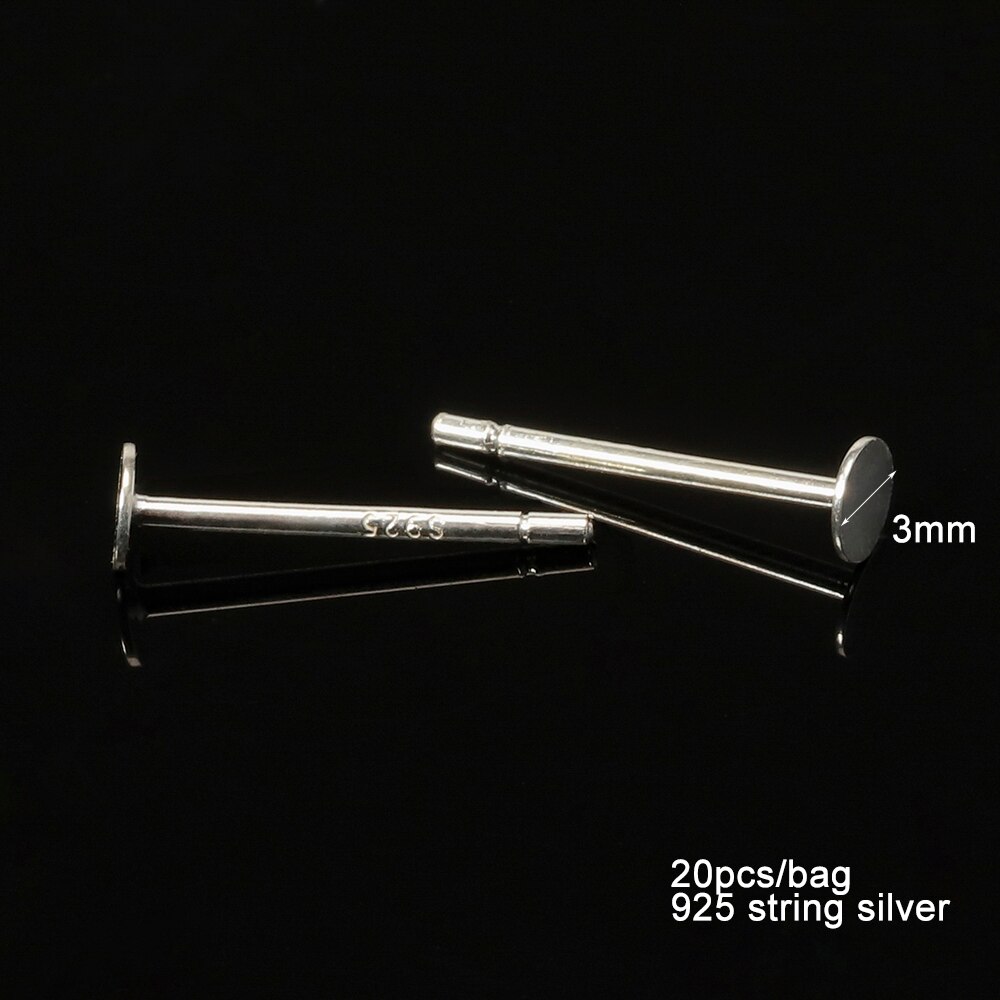 20pcs 925 Sterling Silver Earrings Settings 3/4/5/6/8mm Blanks Round Base for Cabochon Stud Earring Flat Ear Post Pure Silver: 3mm Flat Pad