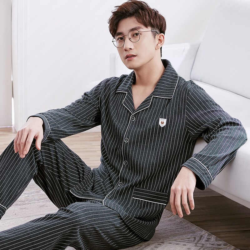 Pijamas de algodón 100% para invierno para hombre, ropa de dormir a rayas, ropa de casa para hombre, Pijamas de talla grande, Pijamas de algodón, pijama Heren