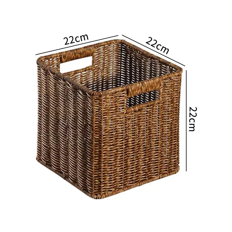 Strong Rectangle Woven Storage Basket with Handles, Waterproof Plastic Baskets for Home Toy Storage, Nest: Chocolate