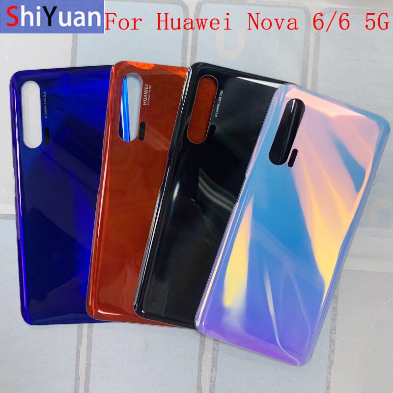 Rear Behuizing Case Voor Huawei Nova 6 Back Glas Batterij Cover Achterdeur Panel Voor Huawei Nova 6 5G back Glass Cover Vervanging