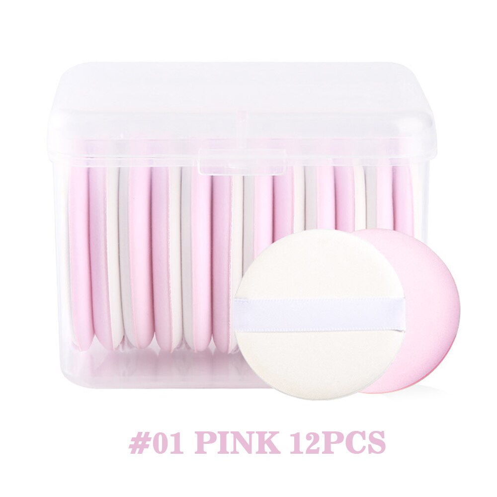 Esponjas redondas portátiles para maquillaje, 12 Uds., almohadillas de polvo sueltas con cojín de aire, con correa para maquillaje en polvo, colorete cosmético: Pink