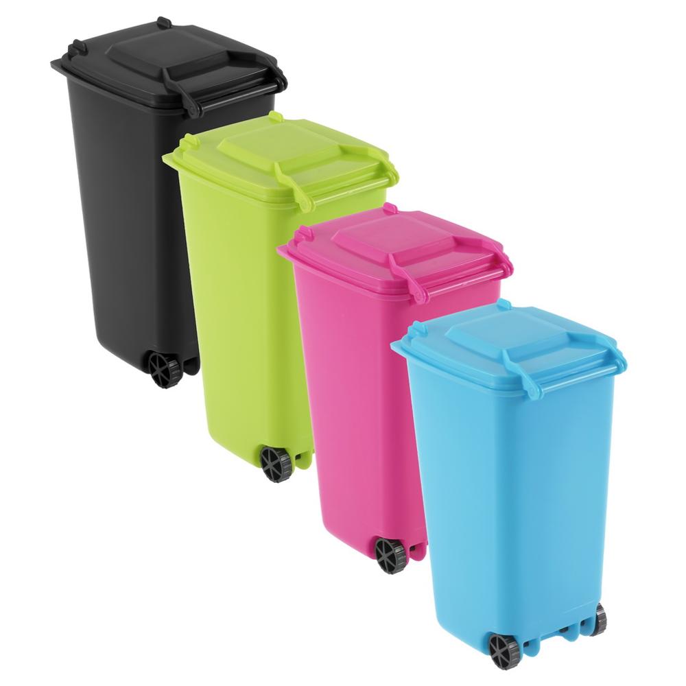 Mini Waste Bins Office Mini Plastic Wheelie Bin Desk Pen Organizer Stationery Organiser Sundry Storage Bucket