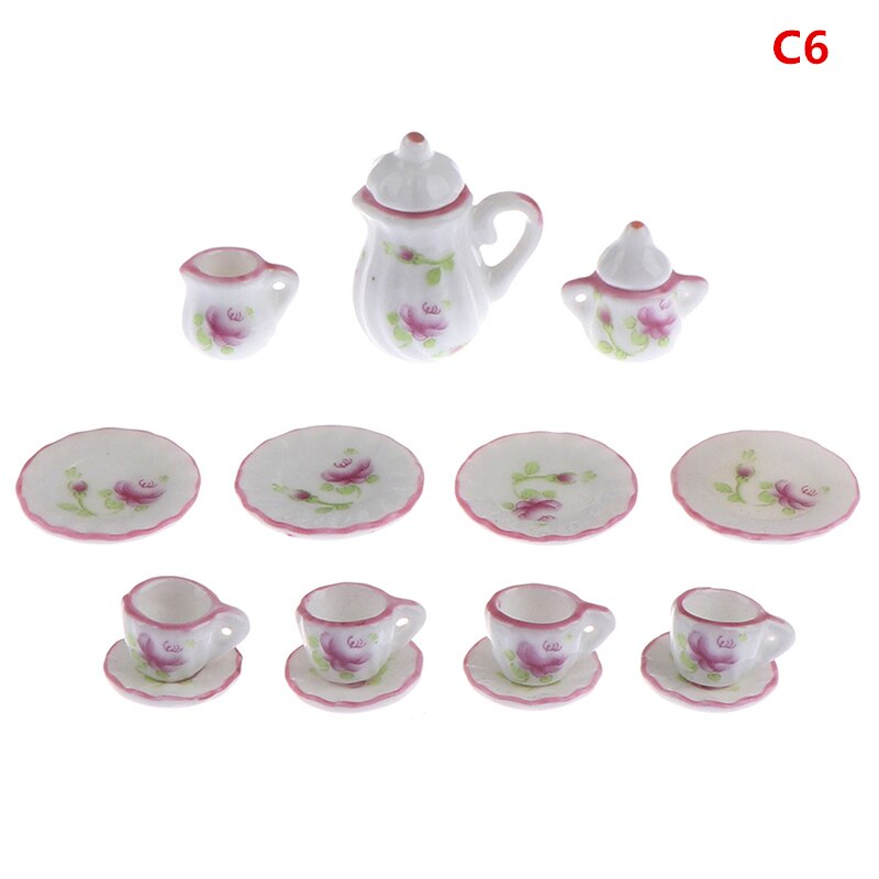 15Pcs 1/12 Doll house Miniature Blue Flower Patten Porcelain Coffee Tea Cups Ceramic Tableware Kitchen Accessories: C 6