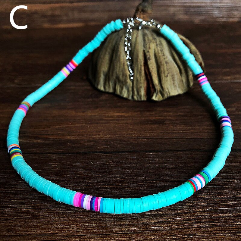 Bohemian Kleurrijke Klei Choker Ketting Voor Vrouwen Meisjes Boho Regenboog Polymeer Klei Kralen Verstelbare Kraag Femme Sieraden: C