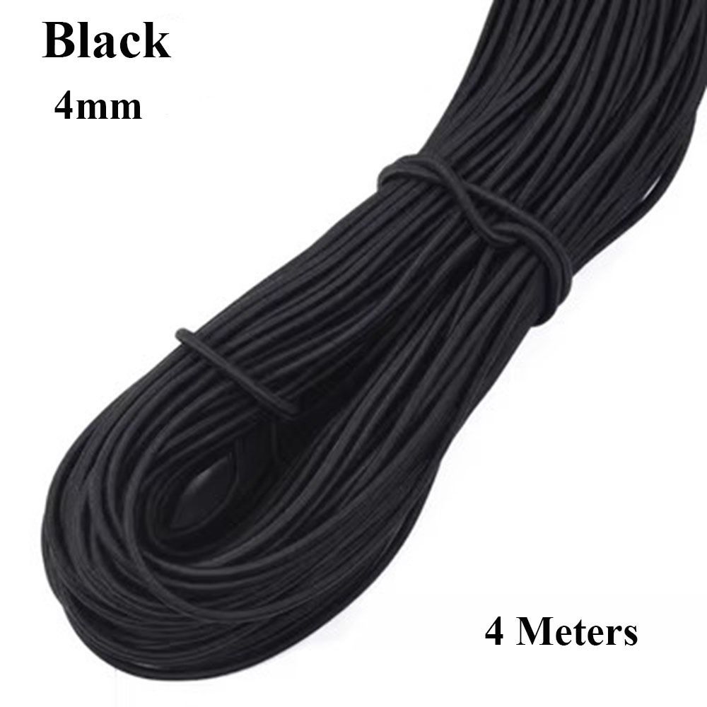 Cuerda elástica fuerte para exteriores, 3mm/4mm, 4M, 4 colores, banda de goma, costura, artesanía de ropa para accesorios de mochila DIY: Negro