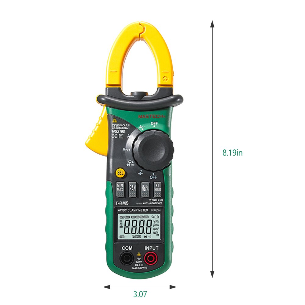 Mastech MS2108 Digitale Ac/Dc Stroomtang Tester Display Lcd Vero Rms Auto/Manuale Gamma Corrente Frequenza Tensione meter