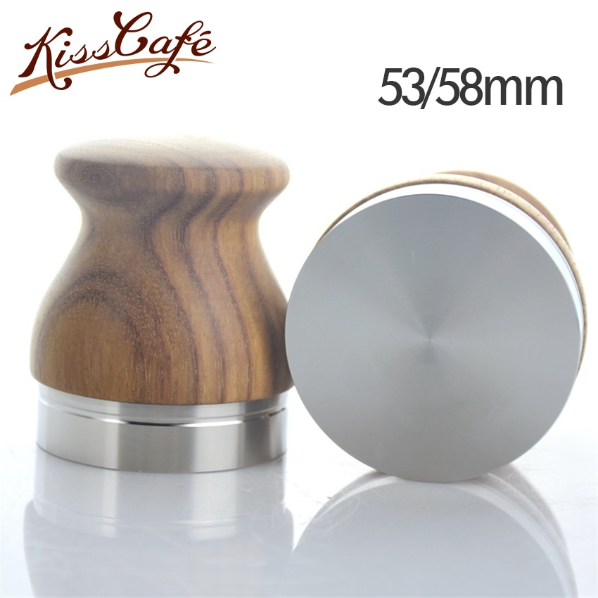 Empuñadura de café de madera 58mm Dalbergia Odorifera Mango en polvo martillo ajustable Acero inoxidable plano Bae Espresso herramientas de café