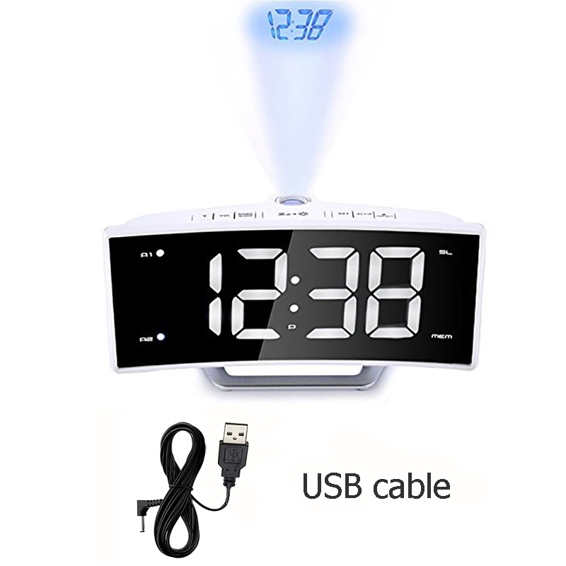 Spiegel Fm Radio Wekker Led Digitale Elektronische Tafel Projector Klok Bureau Nixie Projectie Wekker Met Tijd Projectie: White with USB cable