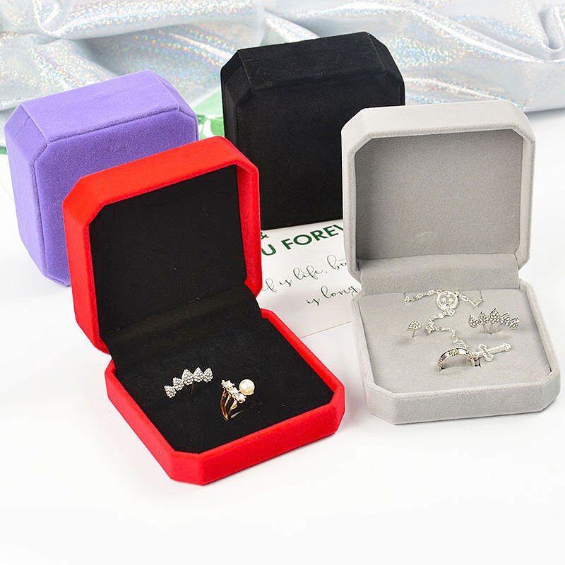 Velvet Jewelry Box For Earrings Necklace Set Display Square Packaging Box Jewellery Organizer Girls Box