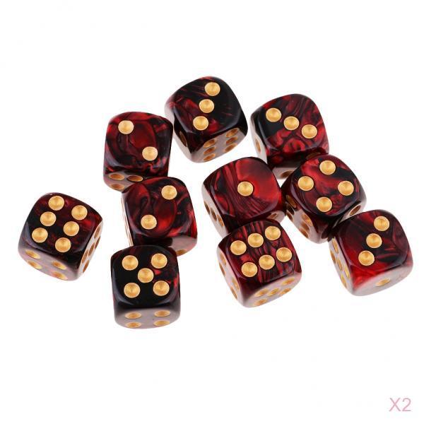 20x Twee Kleuren Zes Zijdige 16Mm D6 Hars Rollenspel Gaming Dobbelstenen Set Rood + Zwart