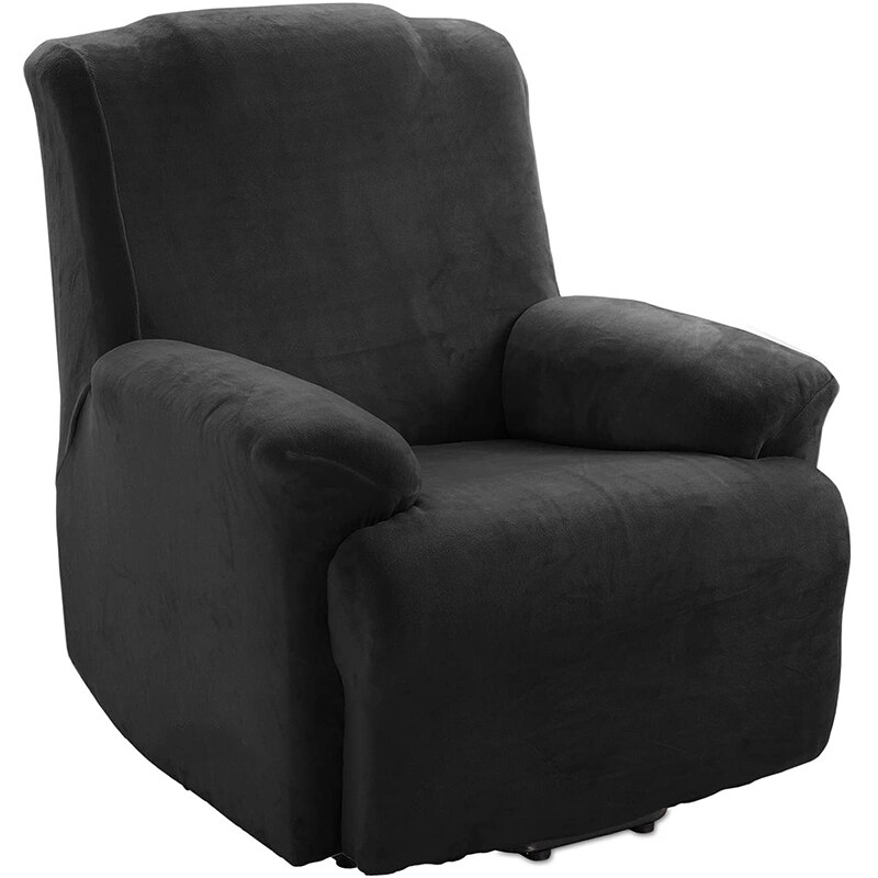 4 Stuks Pluche Fluwelen Fauteuil Sofa Cover Voor Woonkamer Relax Fauteuil Hoes Ligstoel Cover Voor Luie Jongen Sofa: black