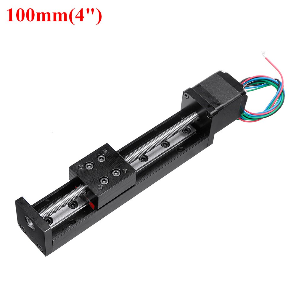 T-type Sliding Table Rail Linear Stage 50mm 100mm 150mm 200mm Transport Guide Platform Pitch 1-12mm &amp; NEMA11 28MM Stepper Motor: 1mm Pitch / Stroke 100mm
