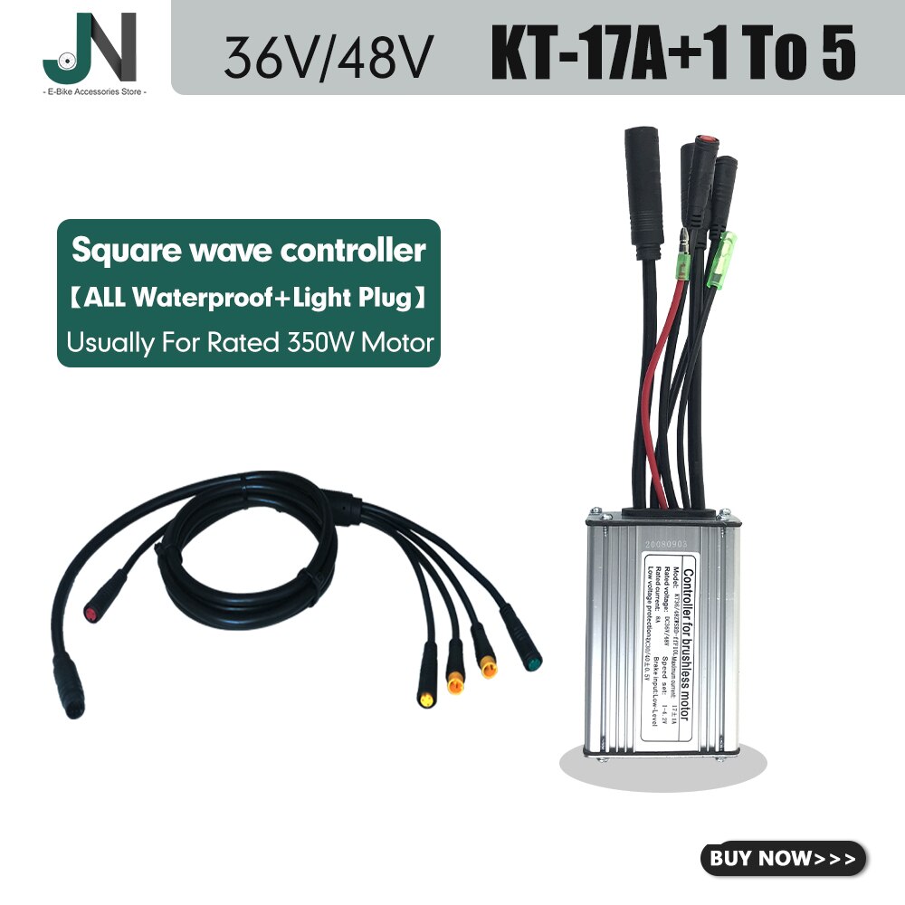 KT Ebike Controller 36V48V 250W-1000W Julet wodoodporna wtyczka 15A/17A/22A/25A/30A do zestawu do konwersji silnika elektrycznego roweru: 17A Squarewave WP1T5