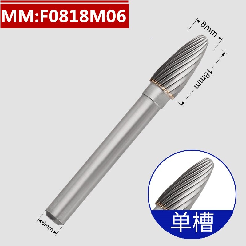 1pcs-free Vhm Tungsten Staal Frees, 6Mm Schacht F Type Metalen Elektrische Slijpen Hoofd, polijsten Tool: F0818M06