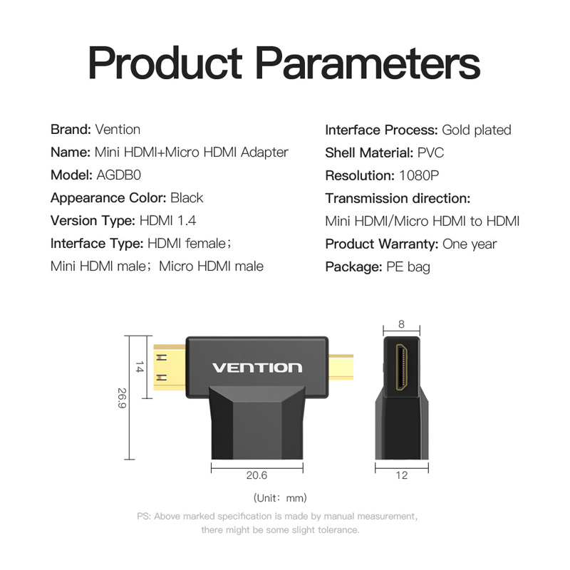 Interventie Mini HDMI/Micro HDMI naar HDMI Adapter Converter 2 in 1 3D 1080 p Man-vrouw voor TV Monitor Projector Camera