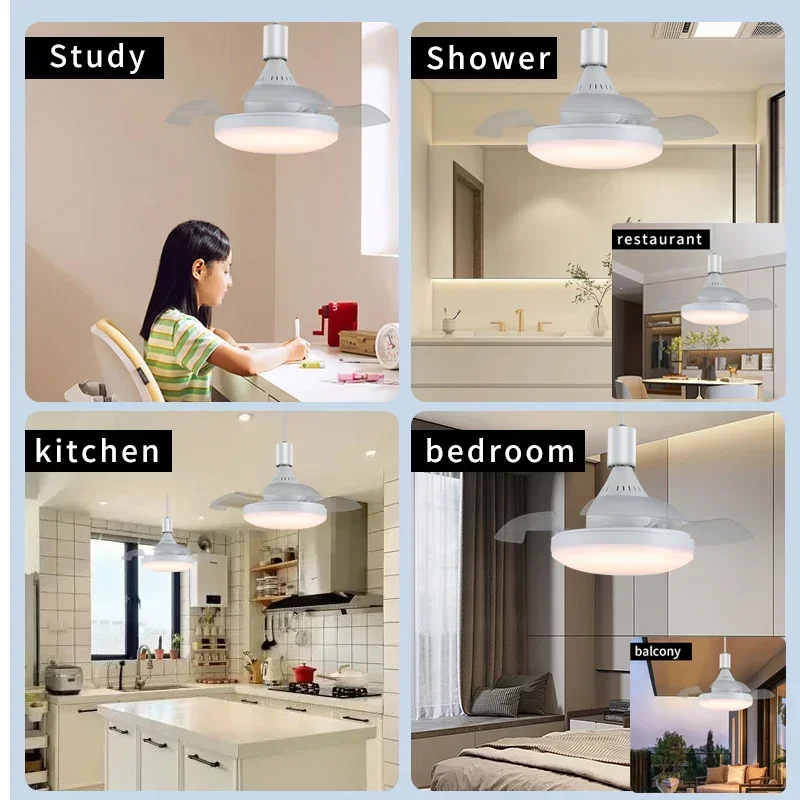 Moderne 2-in-1 onzichtbare plafondventilator met afstandsbediening Dimmen E27 AC85-265V Plafondventilator LED-licht voor slaapkamer- en studeerverlichting