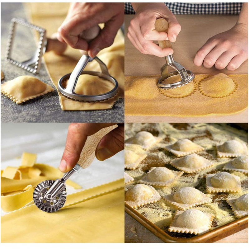 Hem ravioli cutter set pasta press kök bifogningssats ravioli maker mögel verktyg ravioli stämpel set bakverk hjul set kakform