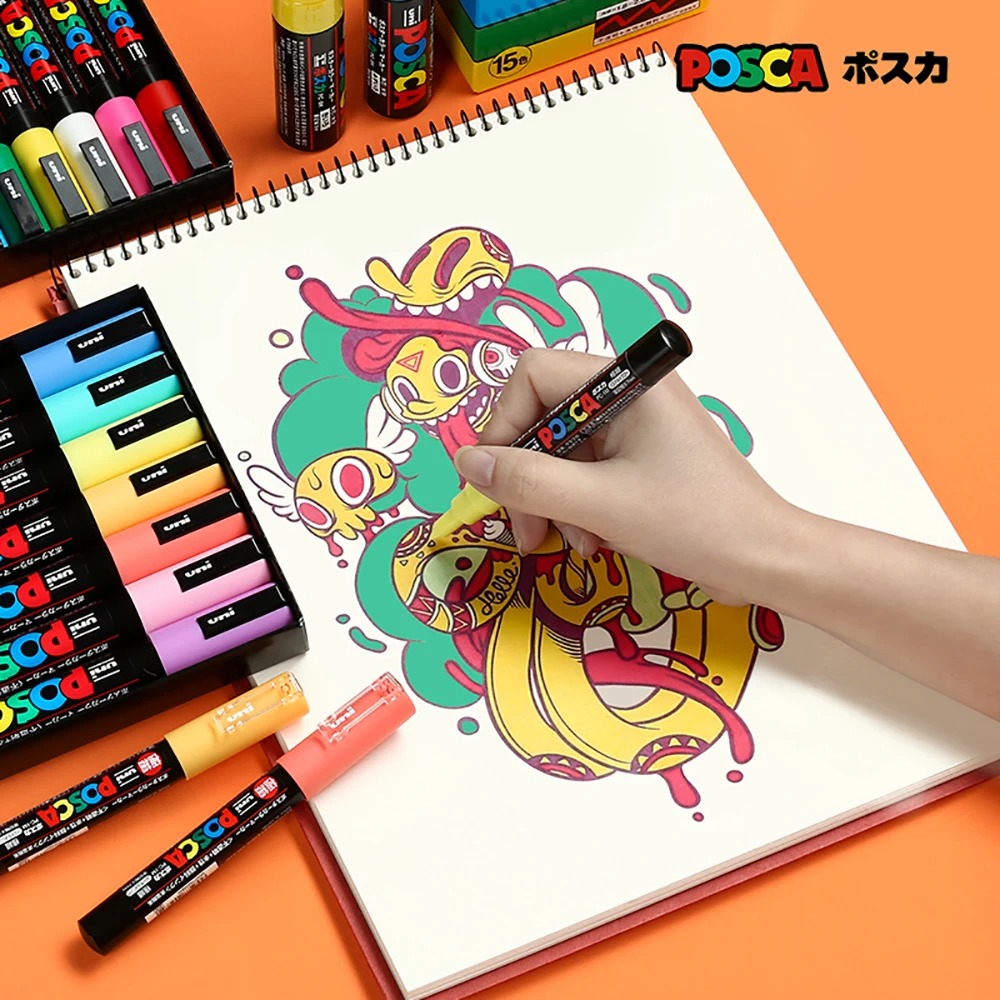 Uni Posca-Juego de marcadores PC-1M PC-3M PC-5M, pintura de Graffiti Pop, póster publicitario, suministros de arte de Color a base de agua, accesorios de oficina