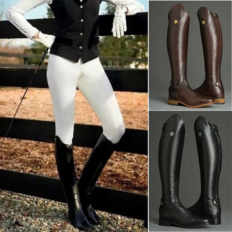 Equitazione Stivali Alti Cavallo Al Ginocchio Rider Campo di Cuoio Scarpe Equestre Lungo Bootcut Rider Larga Albero Medievale Costume Alti Per Le Donne