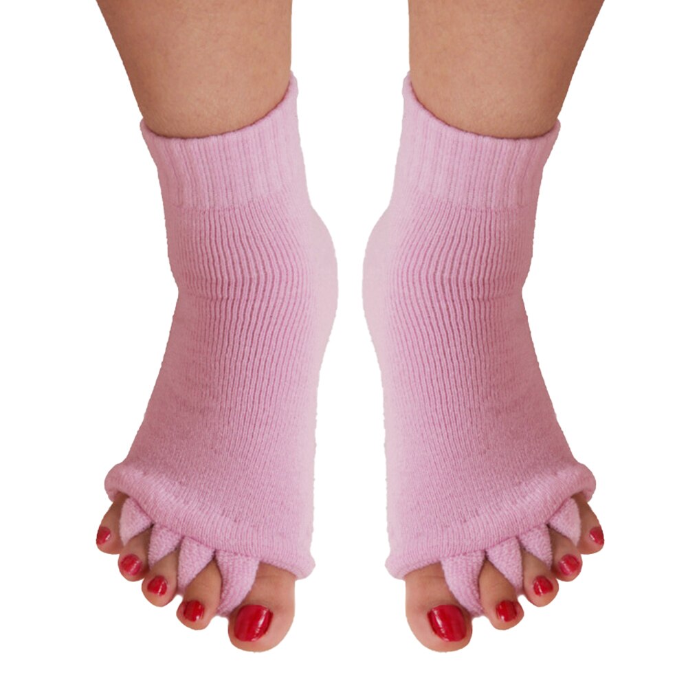 Men Women Pain Relief Middle Tube Improves Circulation Toe Separator Socks Foot Alignment Warm Winter Massage Yoga Cotton Blend: Pink