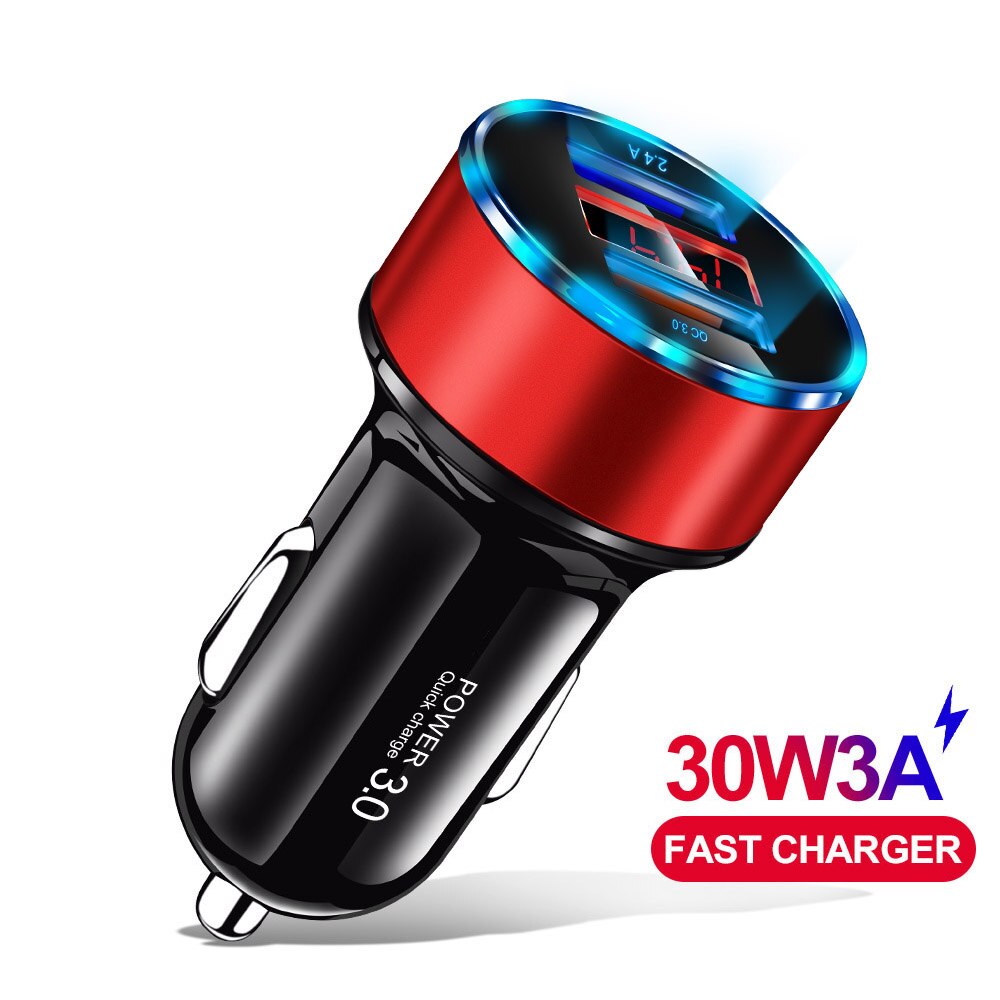 OLAF QC 3.0 Dual Fast Charger 5V 3.1A Car Charger For iPhone X Xr Samsung Galaxy Note 10 9 USB Car-Charger Phone Charge Adapter: Red