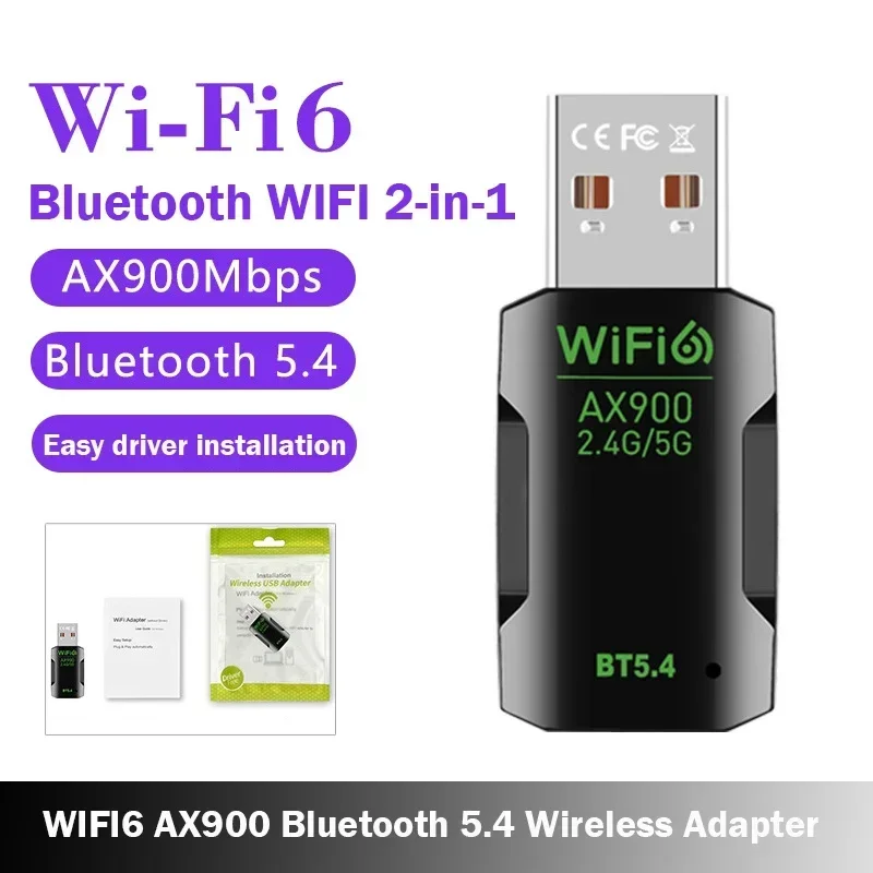 Ax900 adattatori usb wifi 6 bluetooth 5.4 2 in1 dongle dual band 2.4g e 5 ghz usb wifi rete wireless usb wlan ricevitore driver gratuito: Blu