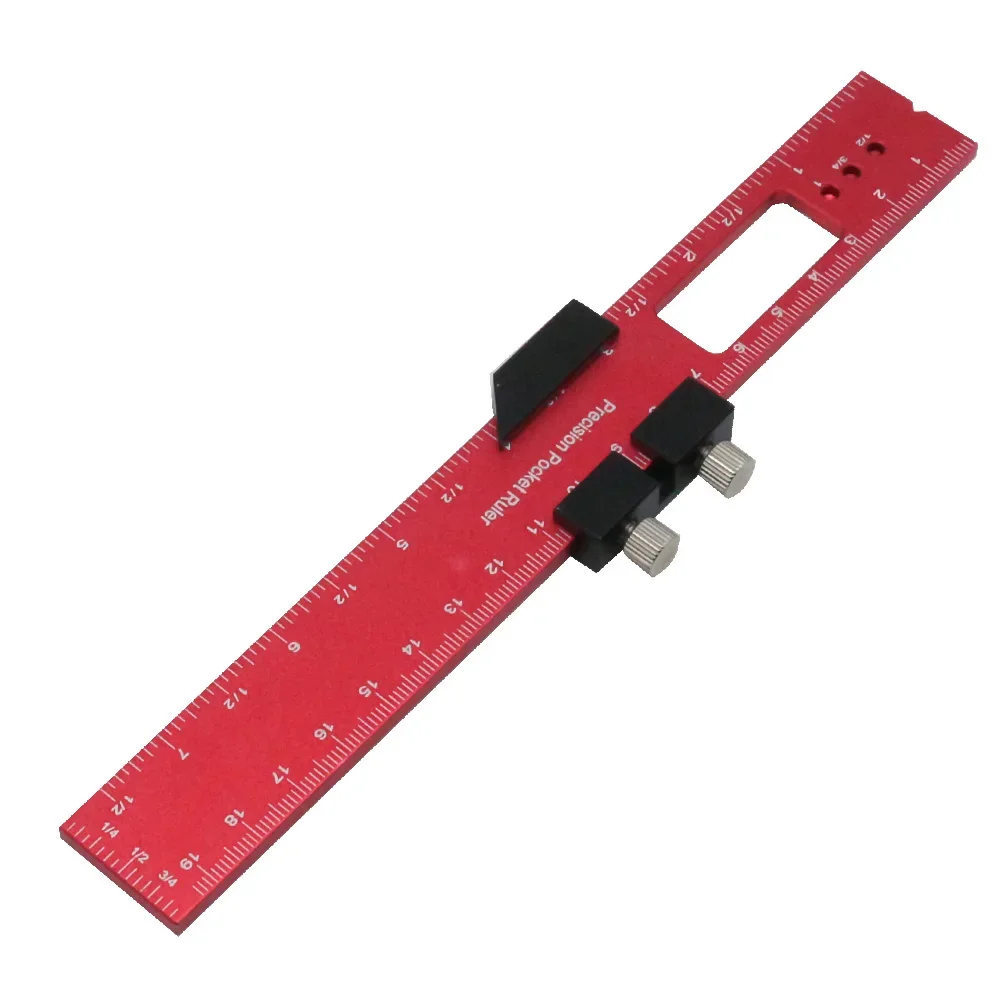 Houtbewerkingsgereedschap Liniaal-Pocket Liniaal Lay-Out Tool Aluminium Precisie Liniaal Met T-Track Metalen Schuifstops, Inch En Metrische Schaal: Bruin