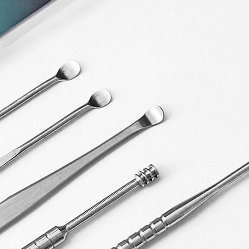 Kit de nettoyage des oreilles en acier, 5 pièces, bâton de cire d&#39;oreille, cuillère de guérison, ensemble de nettoyage, outils d&#39;élimination des soins