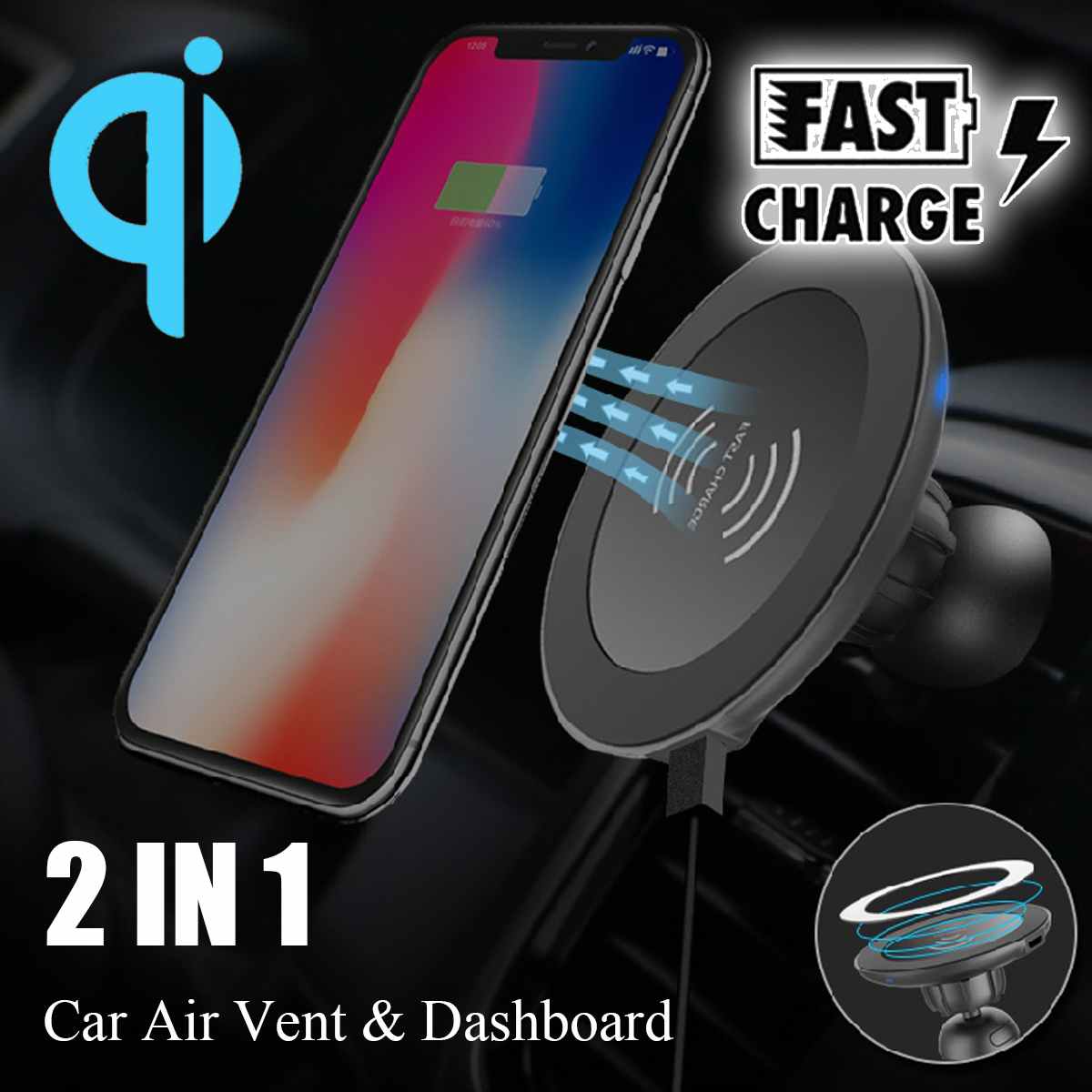 2in1 Qi sans fil voiture chargeur support monté Qi Standard 3.0 magnétique sans fil voiture évent chargeur pour Samsung pour iPhone 11 Pro