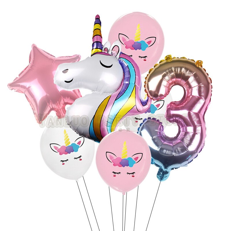 7 stk/parti regnbue enhjørning fest ballonger enhjørning bursdag dekorasjon nummer ballong barnebursdag fest baby dusj dekor globos: 3
