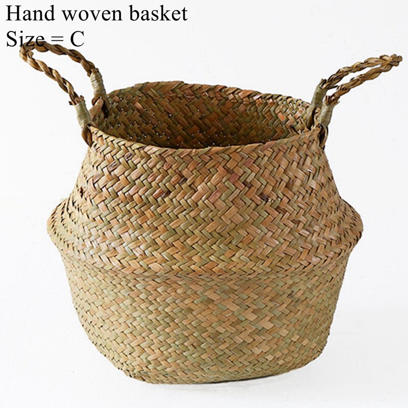 LuanQI Seagrass Wicker Work Rattan Storage Basket Planting Flower Pot Folding Clothes Laundry Basket Home Garden Belly Mimbre: 197-03-C