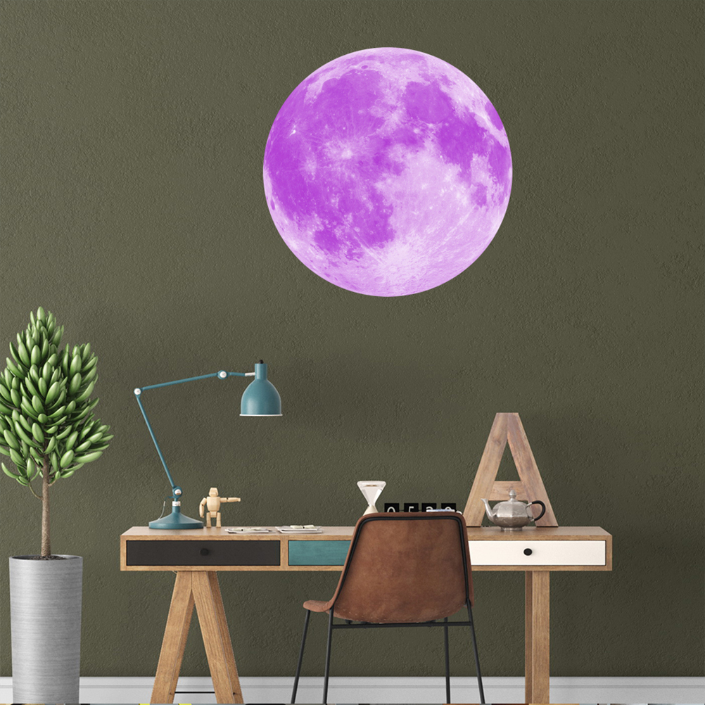 40cm Diammeter Luminous Moon Window Stickers Wall Decals DIY Door Mural Stickers home decor (Purple, Blue Light)