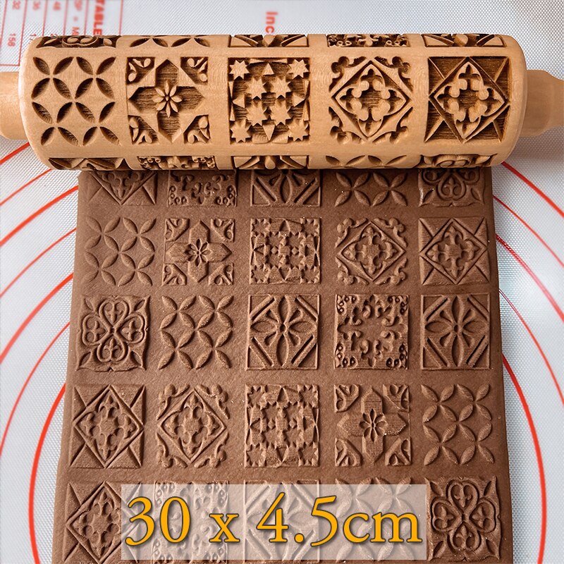 Julkavel med mönster renblomma trä bakning kakor kexfondant tårtdeg graverad embossing roller: R-litet galler