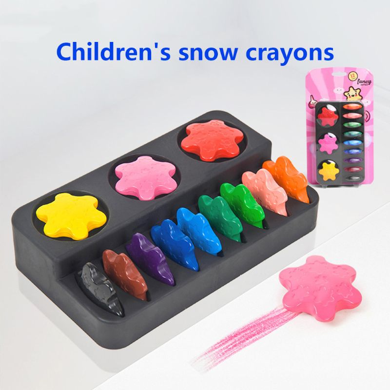 Crayones con forma de copo de nieve de cera no tóxicos, 12 colores, herramienta de dibujo de pintura segura lavable para niños pequeños, suministros de arte escolar