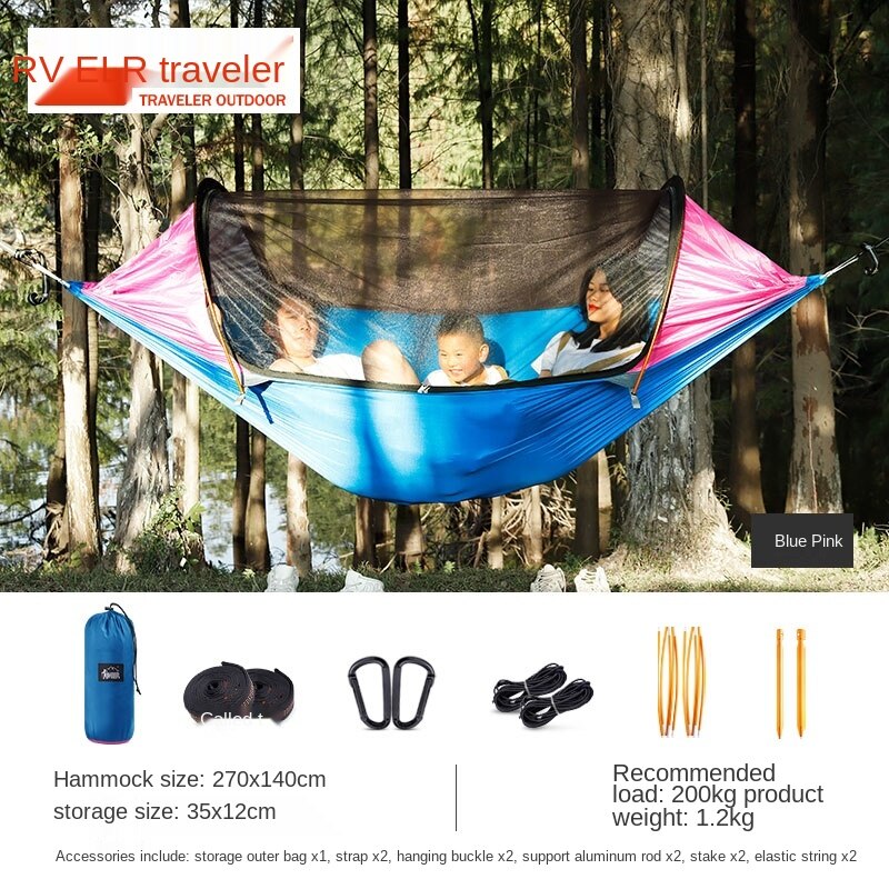 Wolface Reizen Thuis Dubbele Aluminium Staaf Anti-Mosquito Hangmat Outdoor Anti-Flip Swing Enkele Camping Apparatuur Thuis Indoor: Blue powder