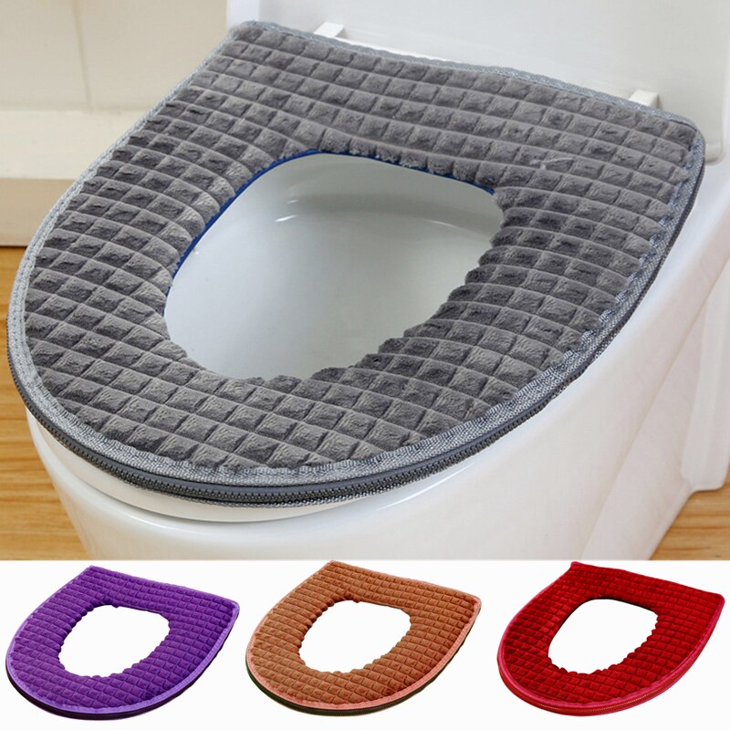 1Pc de terciopelo de invierno cubierta de asiento de inodoro suave elástico baño Closestool Mat cojín suministros