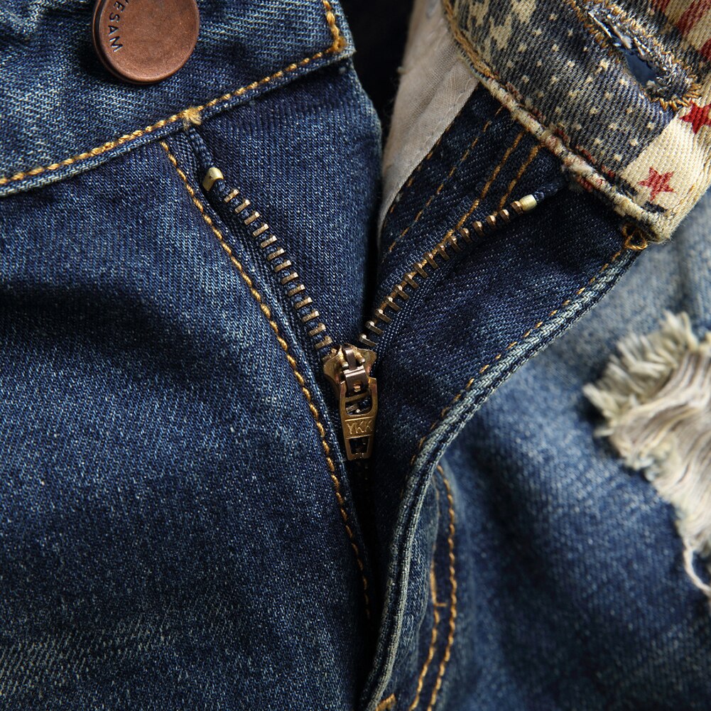 Retro sommer mænd ripped denim shorts jeans ødelagt hul plus size fifth bukser streetwear sommer lige denim ripped shorts