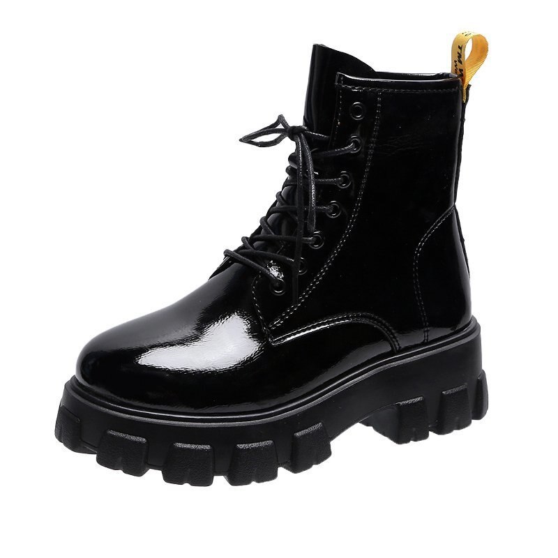 Martin boots female students British style autumn and winter mid-tube short boots strapping motorcycle women's boots: Black / 7