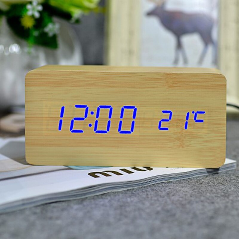 Houten houten klok, digitale klok, elektronische klok en kosten multi-color FiBiSonic wekker met thermometer