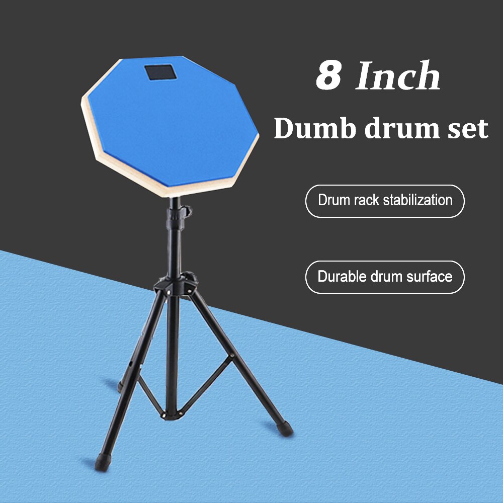 Drum Set 8 Inch Rubber Wooden Dumb Drum Practice Training Drum Pad with Stand 3 Colors Optional